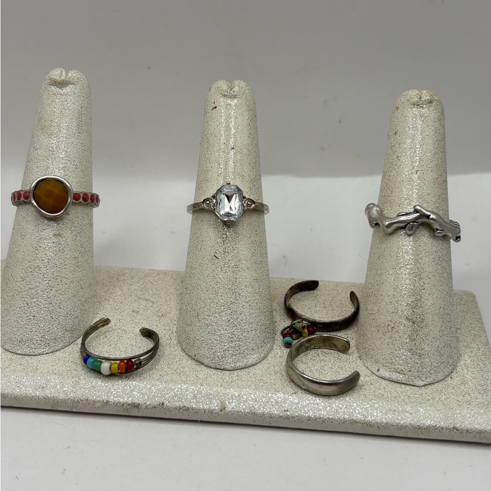 Vintage Costume Ring Lot of 6 Mixed Styles Stone Beaded Adjustable